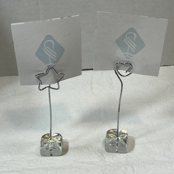 TWO(2) Wired Stands: Hearts/Star Photo Holder Desk Display Postcard Glass Stand - Picture 2 of 6
